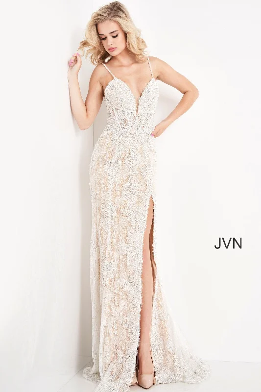 Jovani 05757 Spaghetti Strap Lace Long Prom Dress