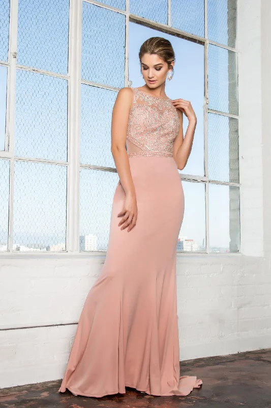 Long Formal Beaded Sleeveless Evening Gown