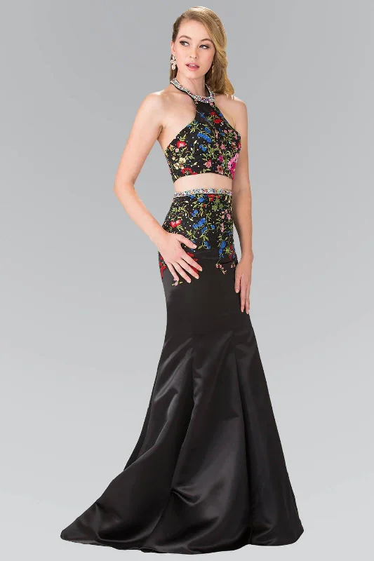 Long Two Piece Halter Mermaid Prom Gown