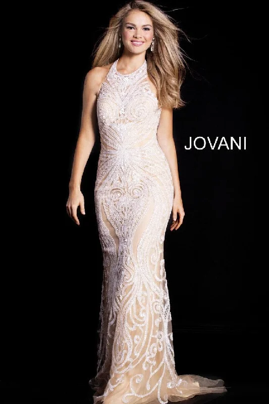 Jovani 49249 Halter Embroidered Long Prom Dress