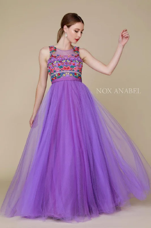 Long Floral Lilac Prom Formal Homecoming Dress