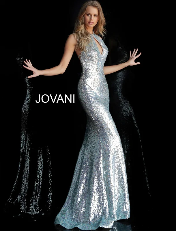 Jovani 64182 Long Halter Sequined Prom Gown