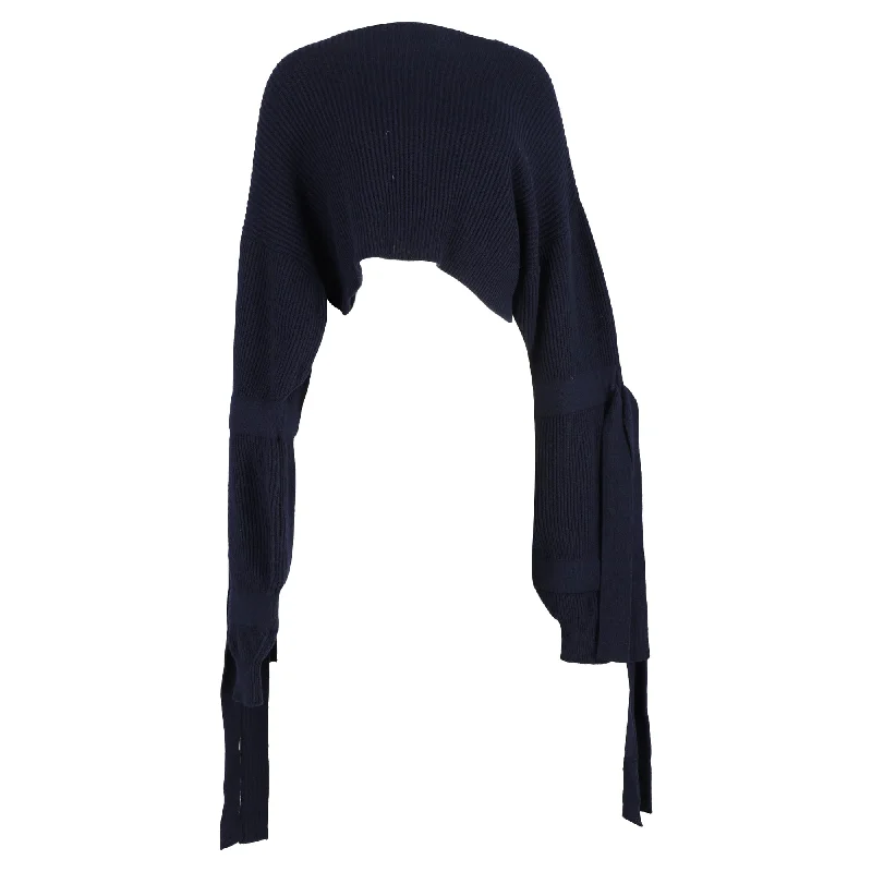 Stella McCartney Cropped Ribbed Hooded Sweater in Navy Blue Cashmere