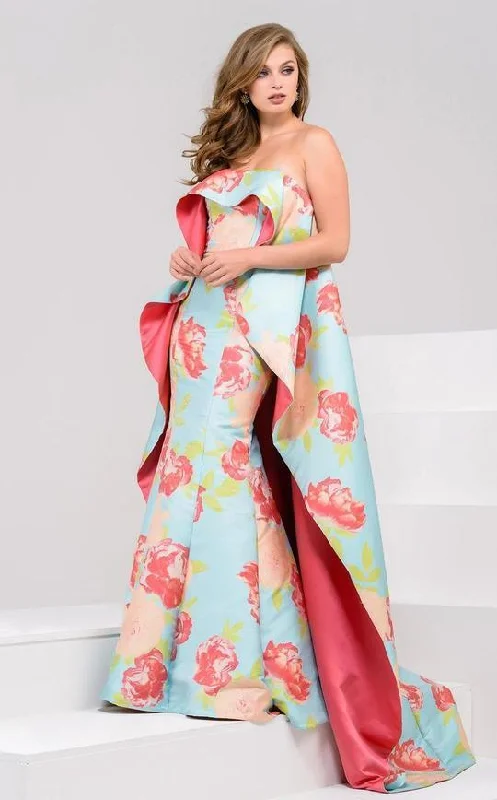 Jovani 50970 Strapless Floral Caped Long Gown