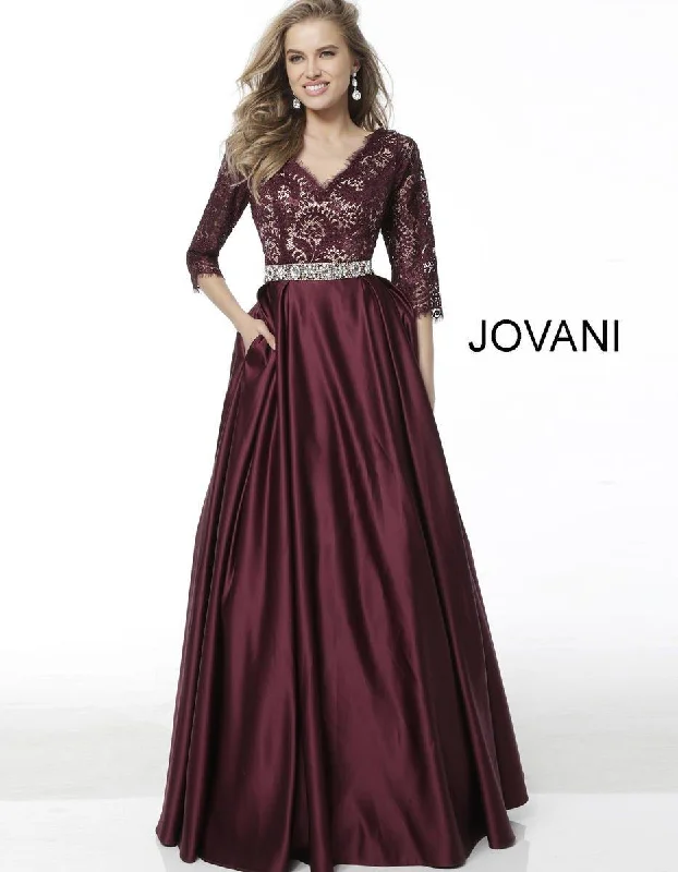 Jovani 61207 Three Quarter Sleeve A Line Long Gown