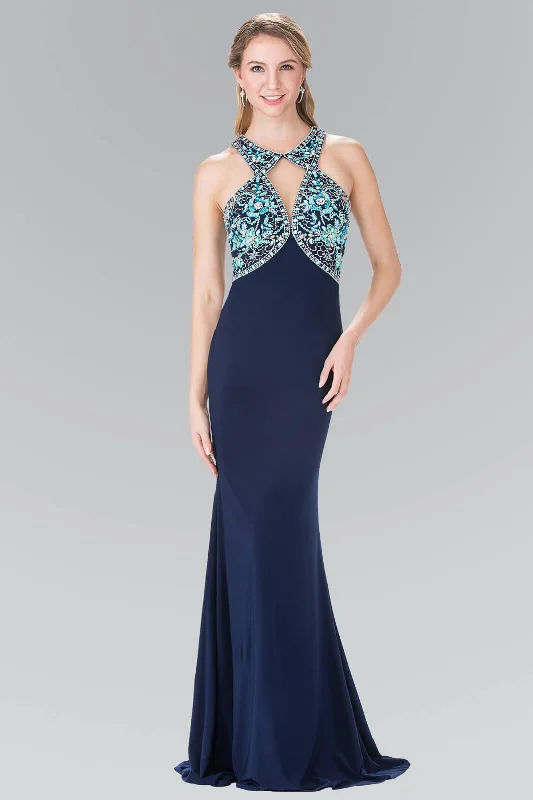 Long Formal Prom Beaded Halter Dress Evening Gown