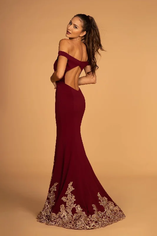 Long Formal Off the Shoulder Prom Open Back Dress