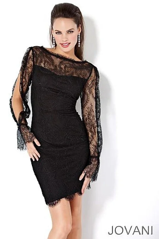 Jovani 171125 Lace Long Sleeve Short Cocktail Dress