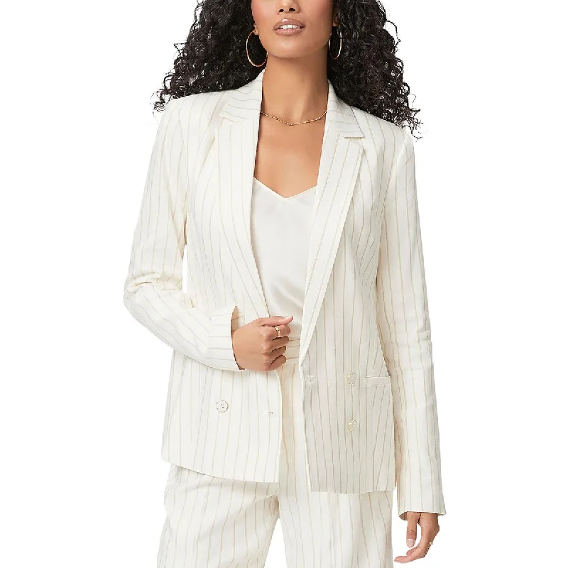 Rosette Womens Linen Metallic Stripe Double-Breasted Blazer