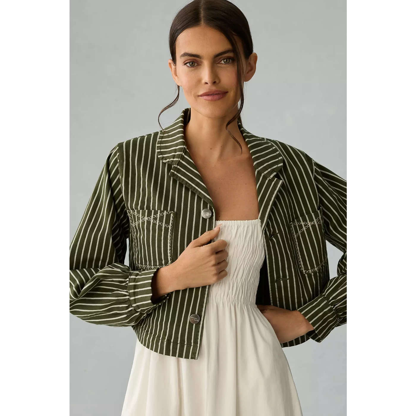 Green Striped Cropped Jacket