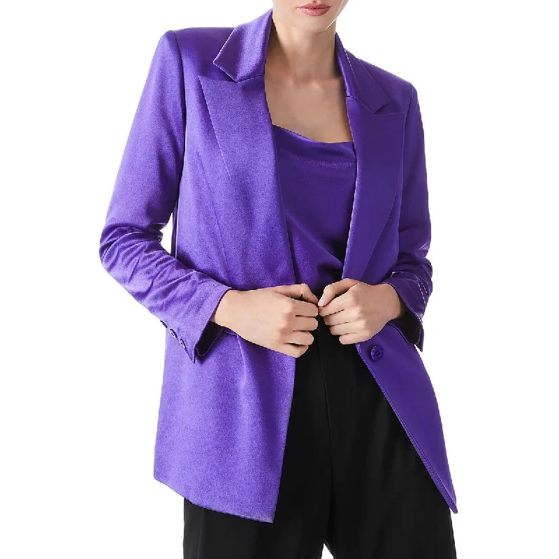 Womens Satin Office One-Button Blazer