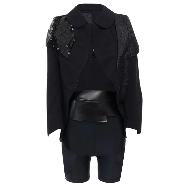 Comme Des Garcons sequins brocade blazer biker shorts belt set