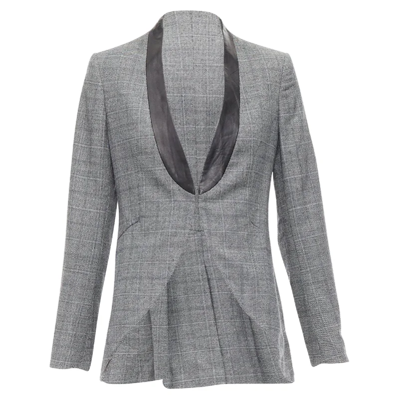 Rag & Bone Checkered Wool Leather Collar Tux Blazer