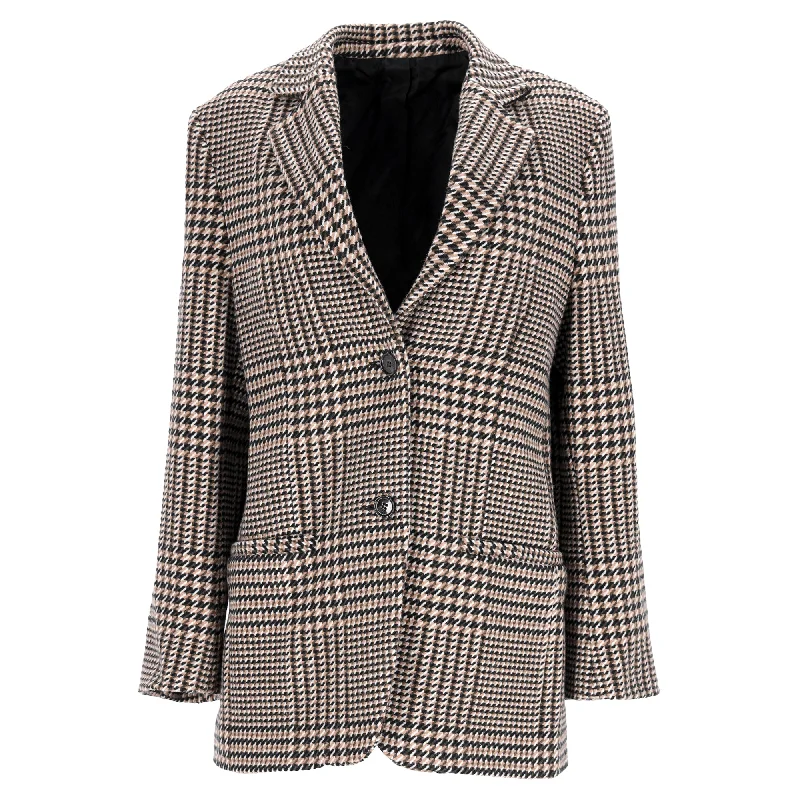 Totême Houndstooth Single-Breasted Blazer in Brown Wool