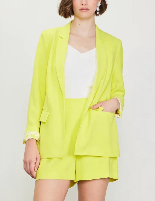 Long Sleeve Blazer In Lime Yellow