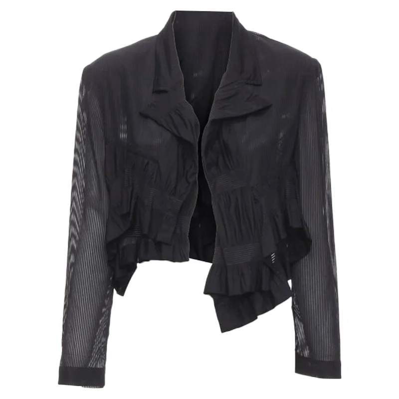 Comme Des Garcons striped sheer ruffle cropped blazer jacket