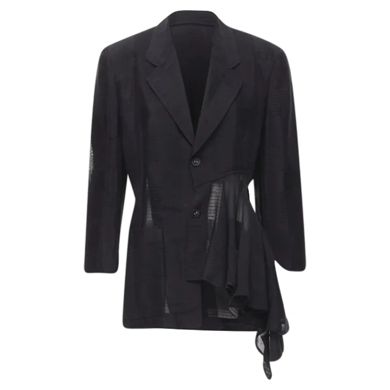 Comme Des Garcons 's ruffle draped checked sheer blazer jacket