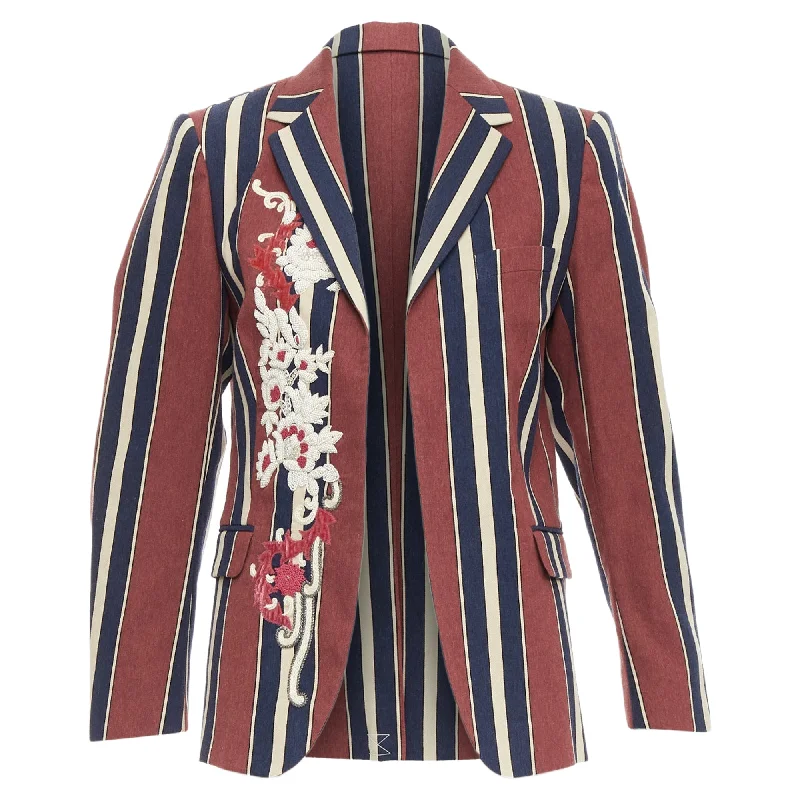 Dries Van Noten striped floral beaded wool linen blazer