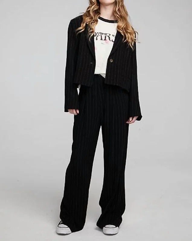 Santana Pinstripe Blazer In Black With White Pinstripe