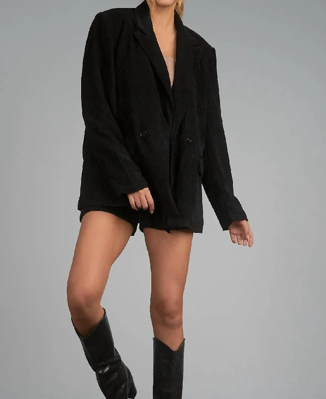 Cassie Oversized Corduroy Blazer In Black