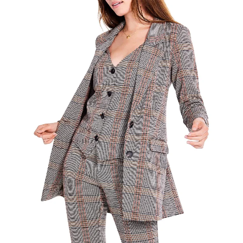 Womens Plaid Work Two-Button Blazer