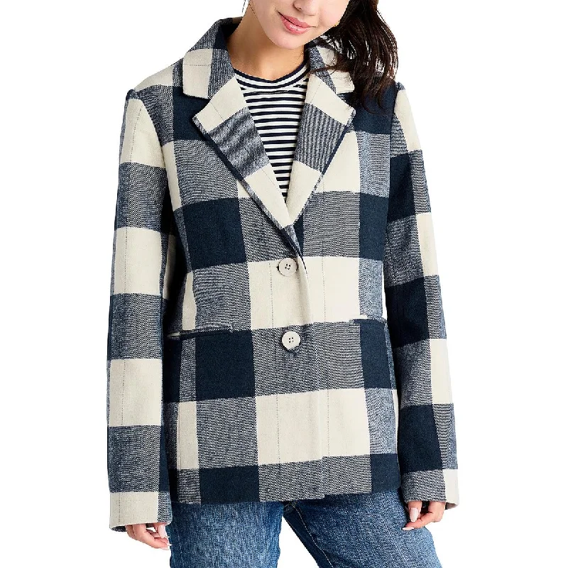 Womens Plaid Oversized Double-Breasted Blazer