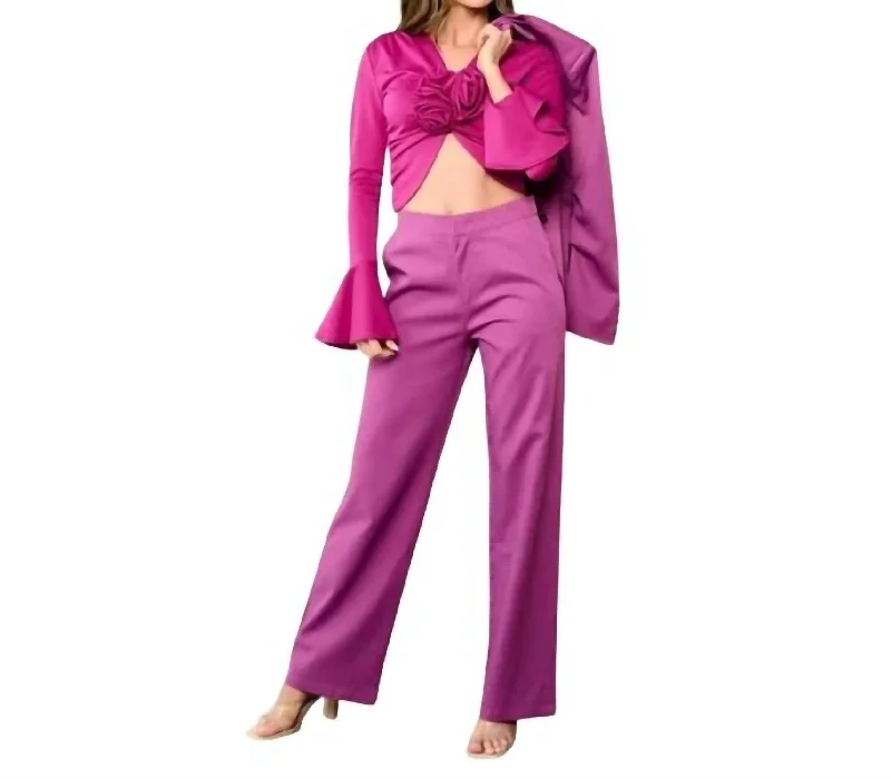 Top, Blazer And Pants 3 Piece Suit Set In Fuschia