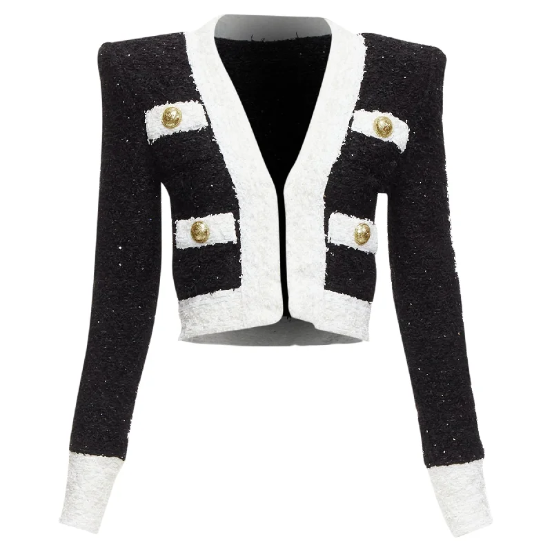 Balmain Metallic Tweed 4 Pockets Cropped Blazer Jacket