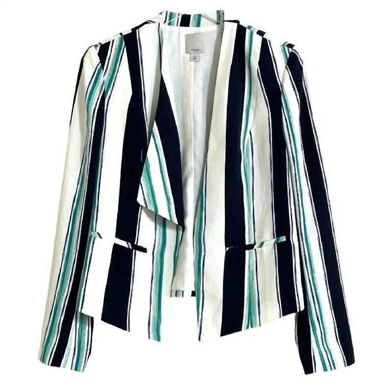 Women's Striped Open Front Blazer In Multicolor