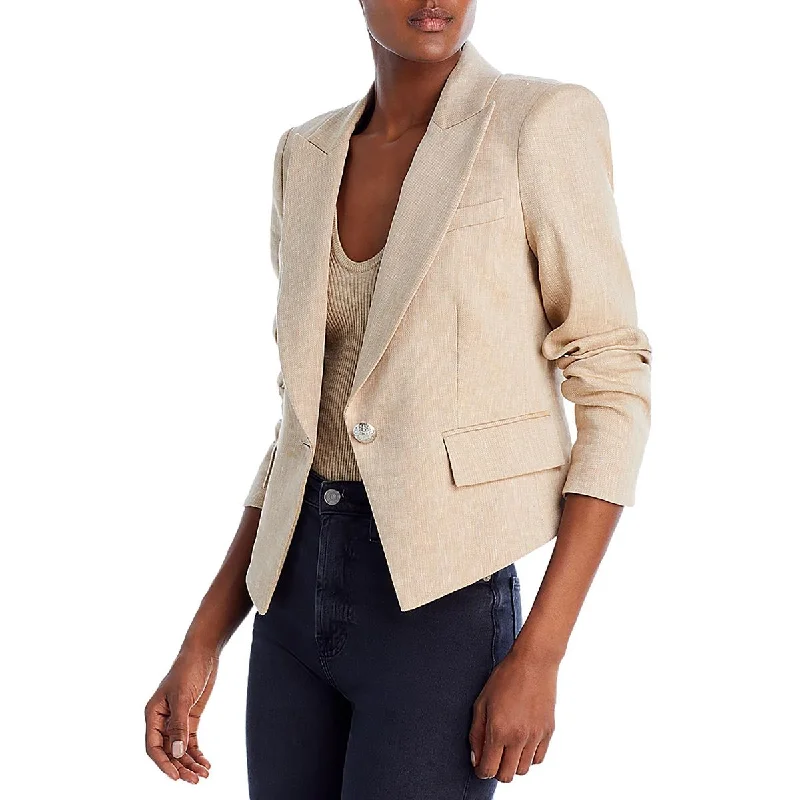 Womens Linen Blend Office One-Button Blazer