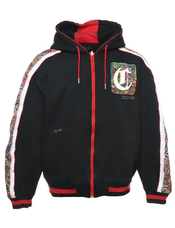 Coogi Design Black 1990s Printed Hoodie - XXL