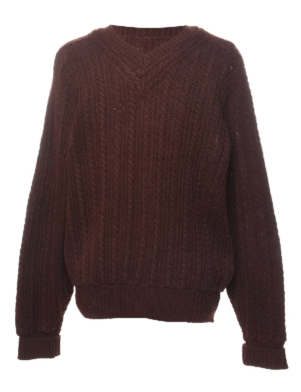 Dark Brown Cable Knit Jumper - L