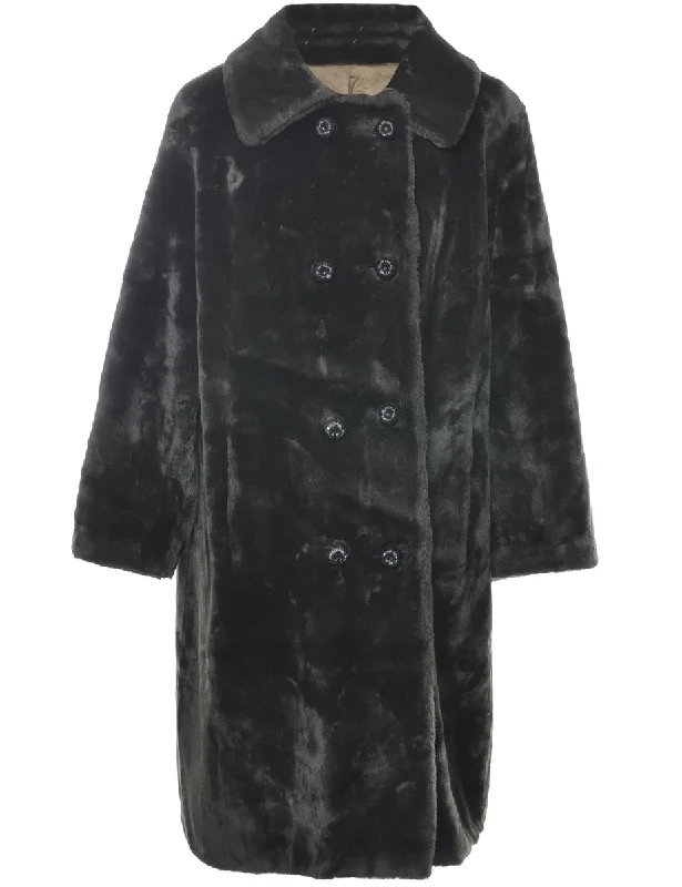 Dark Brown Faux Fur Coat - L