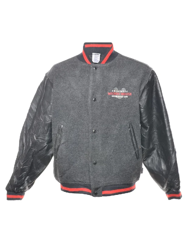 Disney Mickey Design Dark Grey & Red Varsity Jacket - S