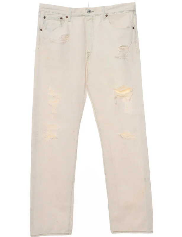 Distressed Off White Levis 501 Jeans - W34 L32