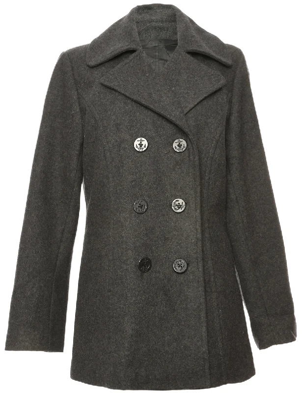 Double Breasted Grey Peacoat - L