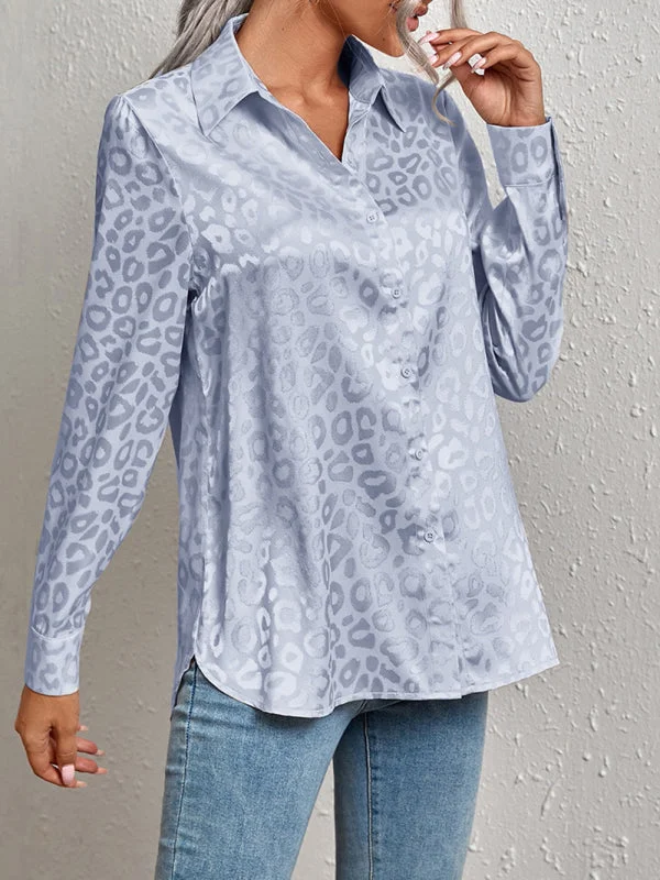 Open button leopard jacquard shirt elegant commuter long-sleeved shirt