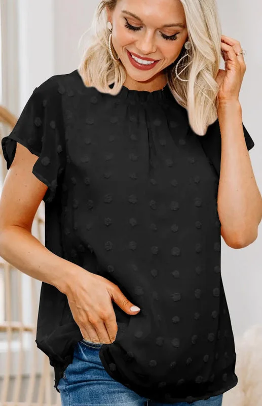 Women’s Ruffled Sleeve Swiss Dot T-shirts