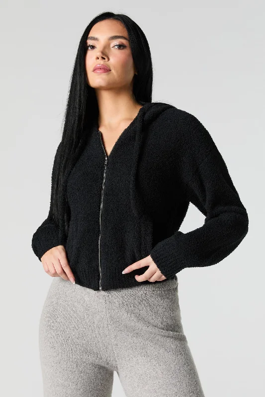 Mossy Knit Zip-Up Hoodie