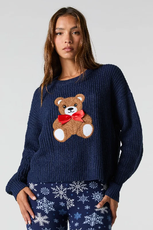 Fuzzy Bear Ribbed Knit Sweater