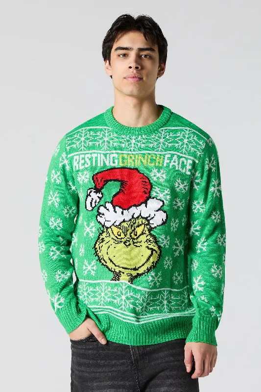 Resting Grinch Face Jacquard Knit Christmas Sweater