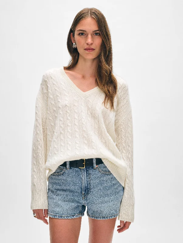 Cashmere Cable Knit V Neck