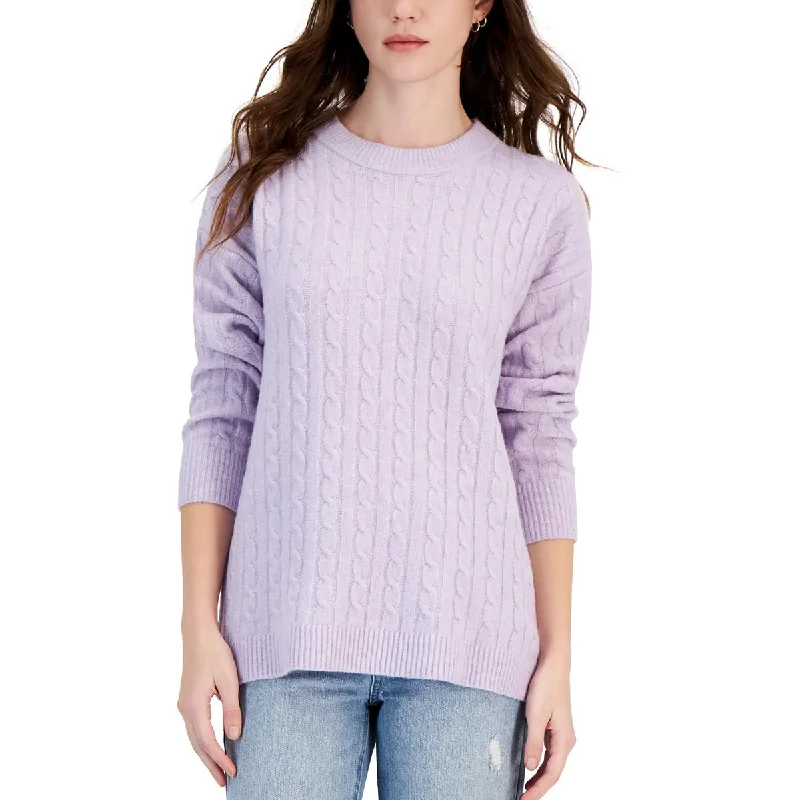 Hippie Rose Womens Juniors Cable Knit Ribbed Crewneck Sweater