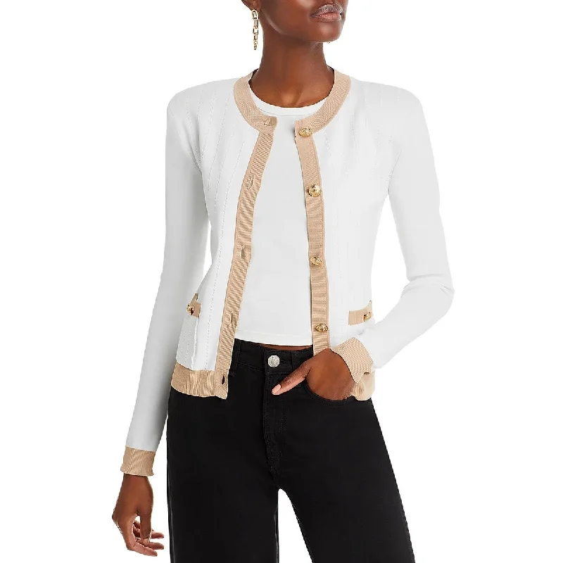 L'Agence Womens Ribbed Embellished Cardigan Sweater