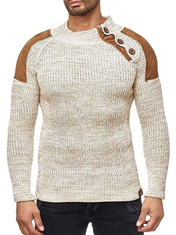 Men's Fashion Casual Buttoned Mixed Color Slim Sweater