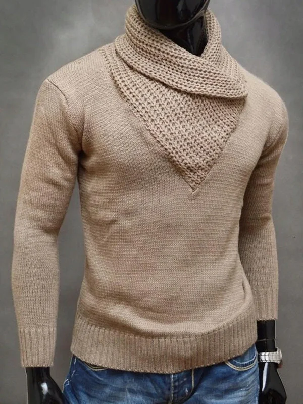 Mens Fashion Casual Plain Collar Slim-Fit Sweater