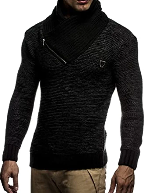 Mens Fashion Mixed Color Slim High Neck Sweater