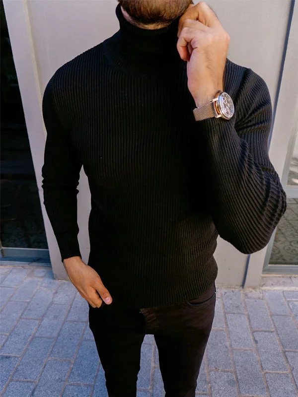 Mens High Neck Plain Slim Sweater