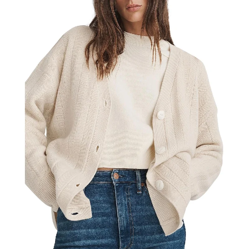 Rag & Bone Womens Cashmere Herringbone Cardigan Sweater