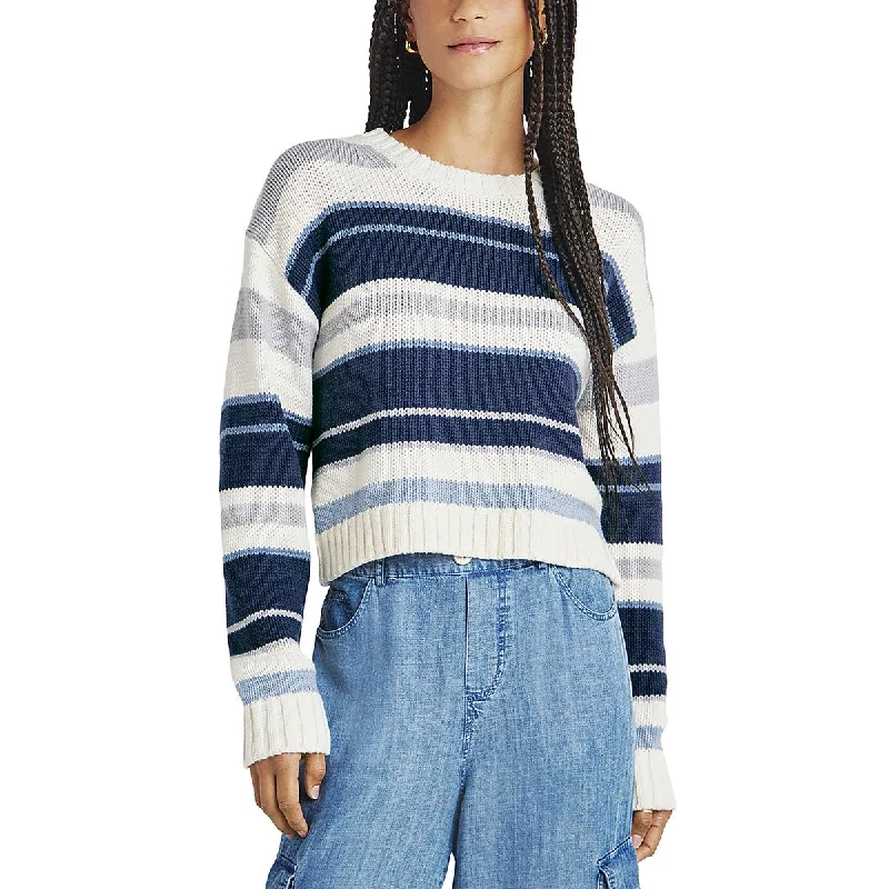 Splendid Womens Ribbed Trim Striped Crewneck Sweater